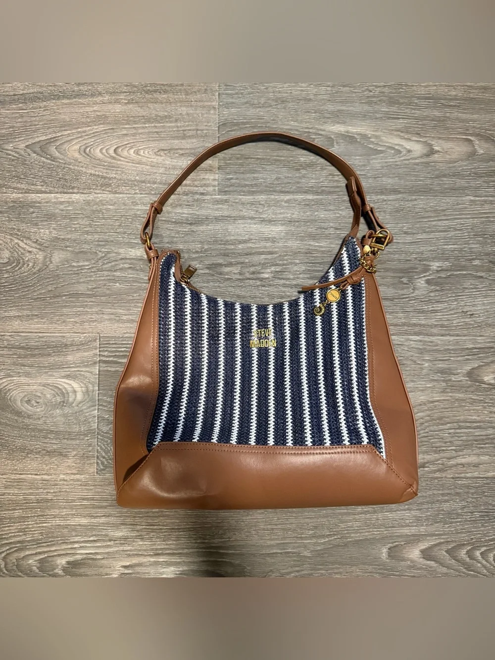 steve madden faux leather coastal stripe woven slouchy hobo shoulder bag